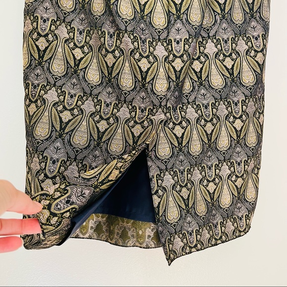 Naughty strapless brocade jacquard green gold pencil dress - Picture 11 of 13